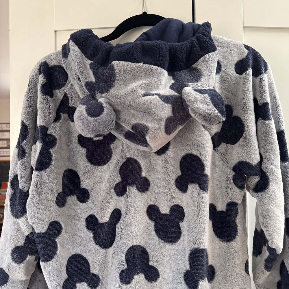 Disney Mickey Mouse Gray Hoodie PJ Pajamas Sleeper Large Faux Fur - Picture 3 of 3